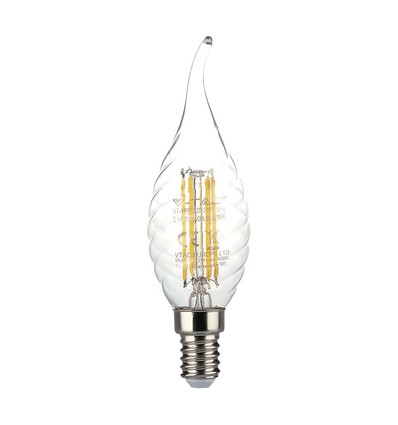 E14 4W LED filament kronepære med svaj - 3000K, varm hvid, erstat 35W
