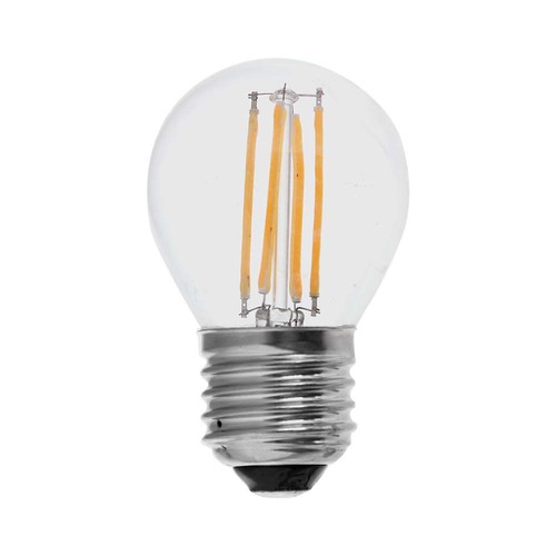 E27 4W LED kronepære - G45, filament, 400lm, 6500K, kald hvit