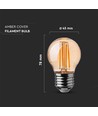E27 4W LED kogellamp - G45, filament, 2200K, amberkleurig