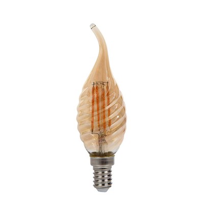 Ampoule LED E14 4W Filament sphérique - Candle tip, verre ambré, 2200K, Ø3,5cm