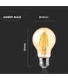 Ampoule LED E27 12W - A60, filament, verre ambré, blanc extra chaud 2200K