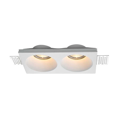 Double downlight GU10 à encastrer pour plafond en plâtre - Sans source lumineuse ni douille, découpe : 195x105mm, encastré