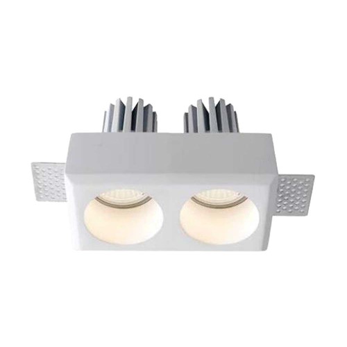 Double spot encastrable GU10 en plâtre - Rond, blanc, peut être peint, IP20 intérieur, sans source lumineuse
