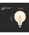 E27 12W G125 LED filament pære - Amber glass, 2200K, 1350lm, 300° lysspredning