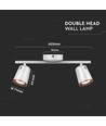 12W LED vegglampe med dobbelt hode - 4000K, hvit, justerbar, 960lm, innendørs