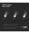 18W sort LED vegglampe - 3000K, 3 hoder