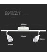 9W dubbele LED wandlamp - 3000K, wit