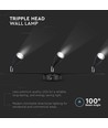 Applique murale LED 13,5W, design 3 têtes - 4000K, noir, extérieur, IP65