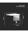 Applique murale LED 17W avec détecteur, carrée - IP65, noir, 2580lm, 3000K, détecteur PIR