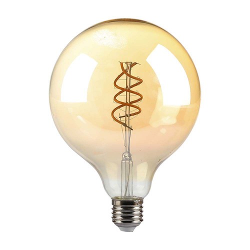 E27 6W dimbare LED spiral filament lamp - G125, Amber glas, 1800K, 300° lichtspreiding
