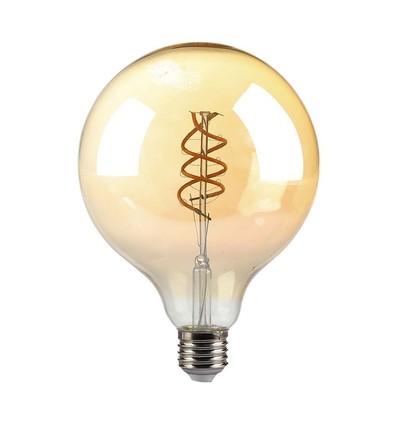 E27 6W dimbar LED spiral filamentlampa - G125, Amber glas, 1800K, 300° ljusspridning