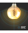 E27 6W dæmpbar LED spiral filamentpære - G125, Amber glas, 1800K, 300° lysspredning