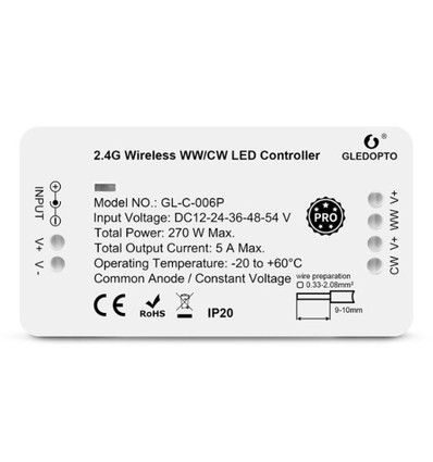 Contrôleur Gledopto Zigbee - Compatible Philips Hue, Zigbee 3.0, monochrome et CCT, 12V (60W), 24V (120W)
