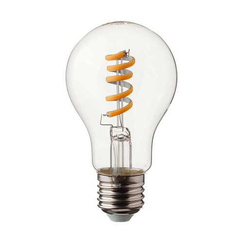 E27 4W LED spiral filament pære - GLS, klart glass, 300lm, varm hvit, erstatter 28W