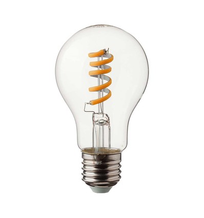 E27 4W LED spiral filament lampa - GLS, klart glas, 300lm, varmvit, ersätter 28W