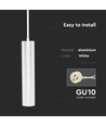 GU10 pendel spotlight, hvit - Ø6x30cm, aluminium, uten lyskilde, IP20 innendørs