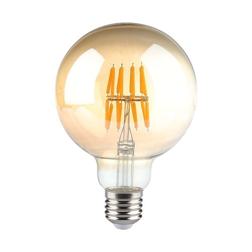 V-Tac G95 8W Ampoule LED globe - Filament, Ø9,5 cm, verre ambré, blanc chaud extra, 2200K, E27