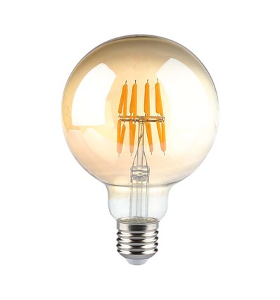 V-Tac G95 8W LED globe lamp - Kooldraad, Ø9,5 cm, amberkleurig glas, extra warm wit, 2200K, E27