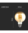 V-Tac G95 8W Ampoule LED globe - Filament, Ø9,5 cm, verre ambré, blanc chaud extra, 2200K, E27