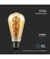 Ampoule LED filament E27 4,8W dimmable - ST64, Verre ambré, 1800K, Lumière vintage
