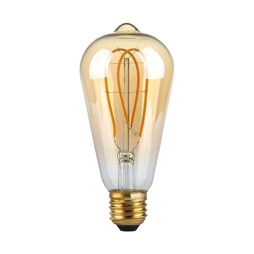 E27 5W ST64 long filament LED pære - Amber glass, 1800K, 300lm, 300° spredning