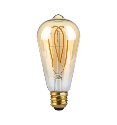 Ampoule LED E27 5W ST64 long filament - Verre ambré, 1800K, 300lm, angle 300°