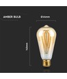 E27 5W ST64 long filament LED lampa - Amber glas, 1800K, 300lm, 300° spridning