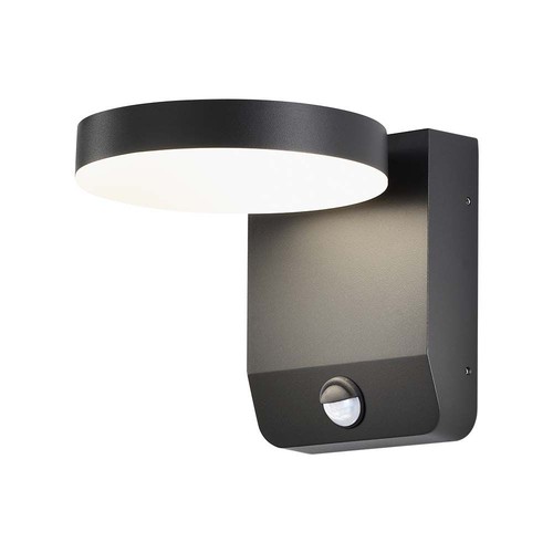 Applique murale LED 17W avec détecteur, ronde - IP65, 4000K, noir, détecteur PIR, extérieur, 2480lm