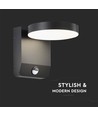 17W LED wandlamp met sensor, rond - IP65, 4000K, zwart, PIR sensor, buiten, 2480lm