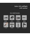 8W LED solcelle vegglampe med sensor - 950lm, 3000K, IP65, 4000mAh batteri