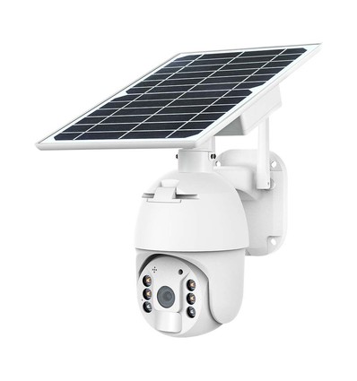 Caméra PTZ Solaire 4G HD Smart avec capteur PIR - Full HD, 360° pan-tilt, blanc, avec panneau solaire
