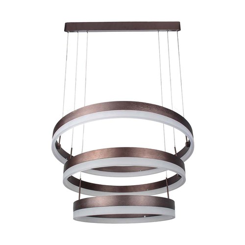 Suspension lustre LED 92W, dimmable 3 étapes - 4550lm, 3000K, aluminium marron café, diffusion 360 degrés