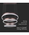 92W LED kroonluchter hanglamp, 3-staps dimbaar - 4550lm, 3000K, koffiebruin aluminium, 360 graden lichtbundel
