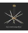 42W LED designer pendel, guld - Dimbar, 12 rör, 3000K, 85x31x120cm
