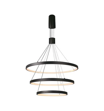 46W LED pendel med 3 ringe, dæmpbar - 4900lm, 3000K, sort, moderne design