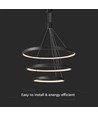 46W LED pendel med 3 ringer, dimbar - 4900lm, 3000K, sort, moderne design