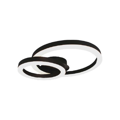 Plafonnier LED designer 20W - Deux anneaux superposés, Ø45cm, noir, 3000K, 105lm/W