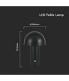 3W oppladbar LED bordlampe, sort - 3-i-1 CCT, dimbar, touch, 5V, 1800mAh batteri