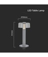 Lampe de table LED rechargeable 1W - Tactile dimmable, batterie 1800mAh, 3000K, gris, incl. câble USB-C