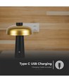 Lampe de table LED rechargeable 3W - Tactile dimmable, 3-en-1 CCT, or/noir, incl. câble USB