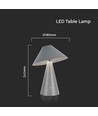 Lampe de table LED rechargeable 3W, CCT - Gris, tactile dimmable, USB-C, métal, 200lm