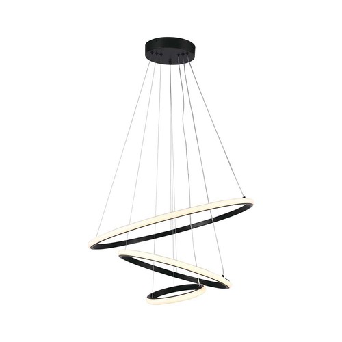 32W LED pendellamp met 3 ringen - Zwart, 3000K, 600x400x200mm, decoratieve plafondlamp