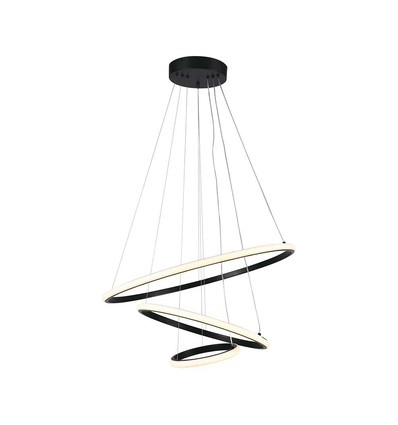 32W LED pendel med 3 ringe - Sort, 3000K, 600x400x200mm, dekorativ loftlampe