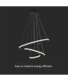 Suspension LED 32W avec 3 anneaux - Noir, 3000K, 600x400x200mm, plafonnier décoratif
