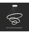 Suspension LED 32W, 3 anneaux - Ø60+40+20cm, 3880lm, 3000K, finition blanche