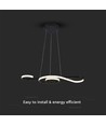 Suspension LED 18W, design violon - 700x250mm, 3000K, noir, plafonnier décoratif