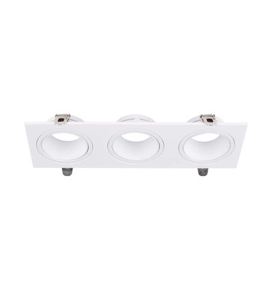 Triple spot encastrable GU10, rectangulaire - Blanc, 3 têtes, métal et PC, sans source lumineuse