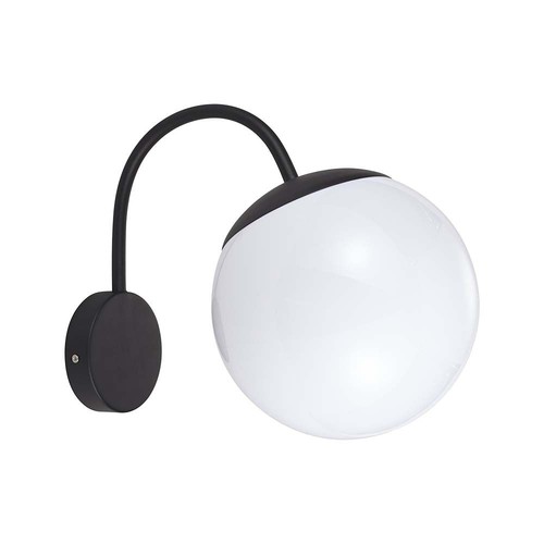 E27 wandlamp met witte bol - Zwart, IP44 buiten, Ø20cm, exclusief lichtbron
