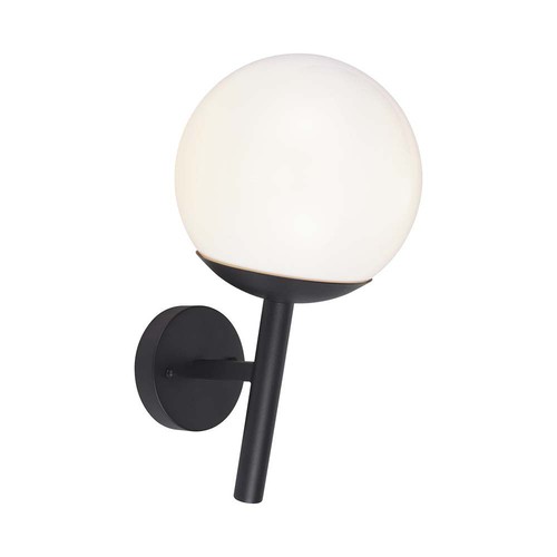 Applique murale extérieure E27 - Noir, IP44, globe opale, Ø20cm, sans source lumineuse