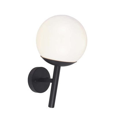 E27 utomhus vägglampa - Svart, IP44, opal glob, Ø20cm, utan ljuskälla